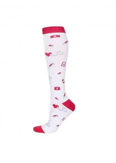Nurse Compression Socks Healthcare Icons White Red